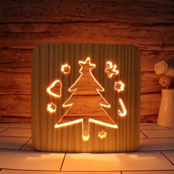 Creative Wooden LED Night Light, 3D Wood Hollow Carving Warm