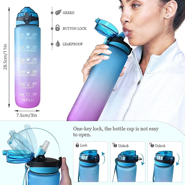 Urheilujuomapullo 1 L Ajanmerkinnöillä ja pillillä Pullot blue