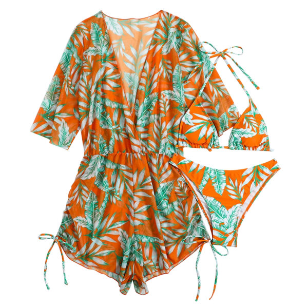 Halter set för kvinnor med cover Sexig spetsad baddräkt Mode med print Baddräkt Romper 3 delar Badkläder Yellow XL