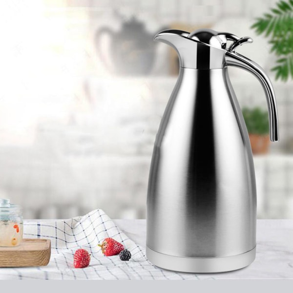 2L rostfritt stål kaffevattenkokare för att hålla varm 2-lagers isoleringskruka Hushåll Silver B