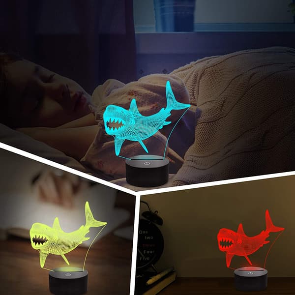 Shark 3D Night Light Optical Illusion-lampa med 16