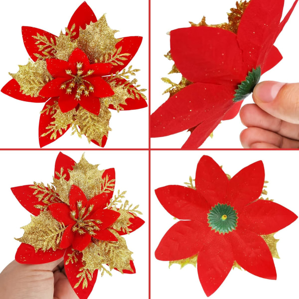 (Rött guld) 10 st Julgran Blomma Sash Clip, Glitter Artific