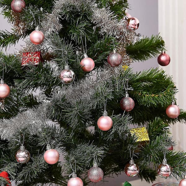 24 lyserøde julekugler, matte- og glitterdekorationer