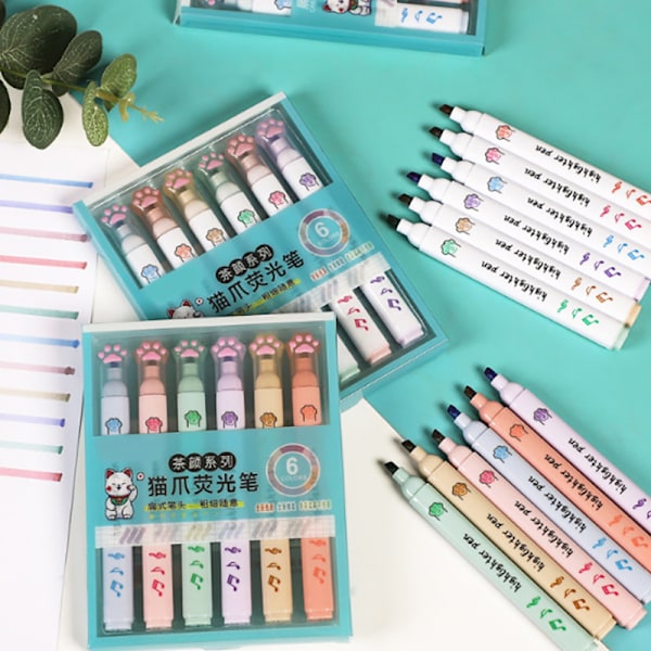 6 st/ set e Cat Paw Highlighter Soft Oblique Nib Student Drawin B
