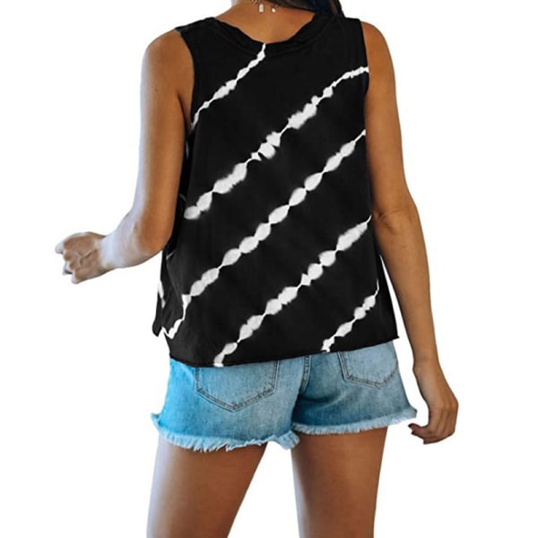 Stribet printet ærmeløs vest til kvinder Løs T-shirt Top Balck,XL