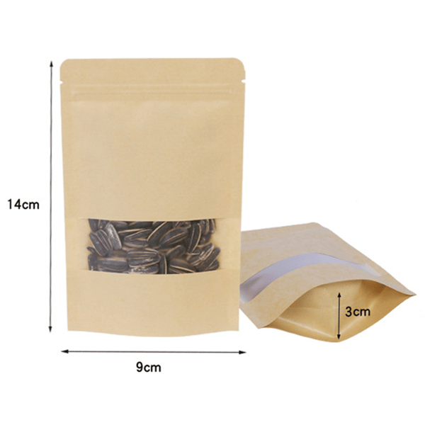 100 stk. 9 * 14 cm pose Kraftpapir Glidelåsposer med vindu Min