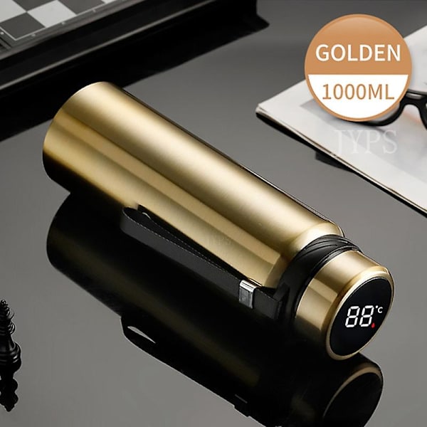 1000 ml Smart termosflaska Håll kall och varm flaska temperaturdisplay Intelligent termos för vatten Te Kaffe Vakuumflaskor gold 1000ML