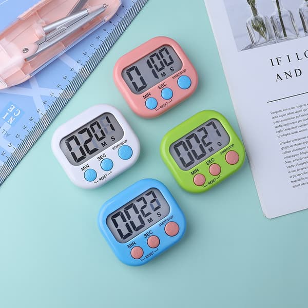 4 STK Magnetisk Kjøkkentimer med Stor LCD-skjerm Timere for Matlaging Studier Høy Alarm og Nedtelling