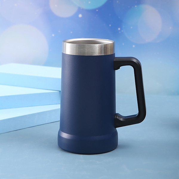 Rustfritt stål dobbeltlags ølkopp med håndtak Hold drikker kalde eller varme lenger til julebursdagsgave Light Blue