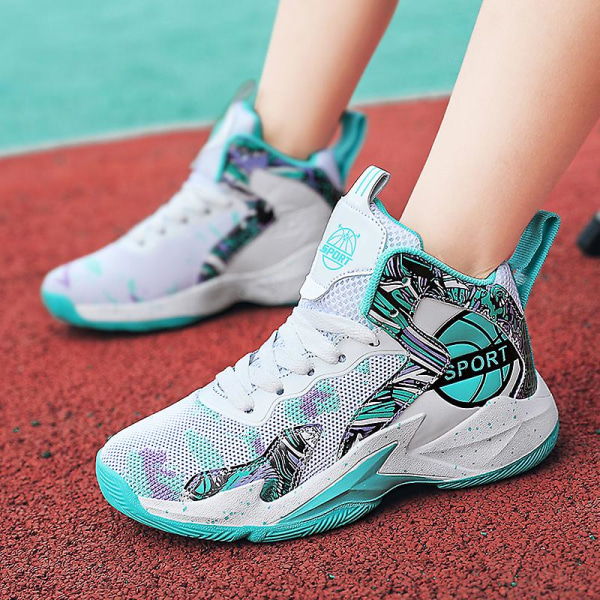 Børne Basketballsko Åndbare Sneakers Drenge Piger Sportssko Yj8768 WhiteGreen 39