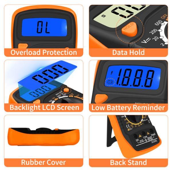 Digital Multimeter DC AC Voltmeter, Ohm Volt Amp Test Meter, Elektrisk Tester Ohmmeter med diode og kontinuitetsdetektor