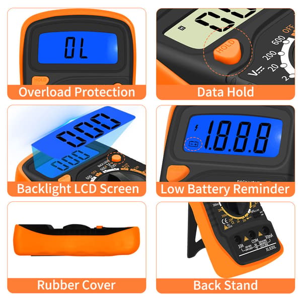 Digitalt Multimeter DC AC Voltmeter, Ohm Volt Amp Test Meter, Elektrisk Tester Ohmmeter med diode og kontinuitetsdetektor