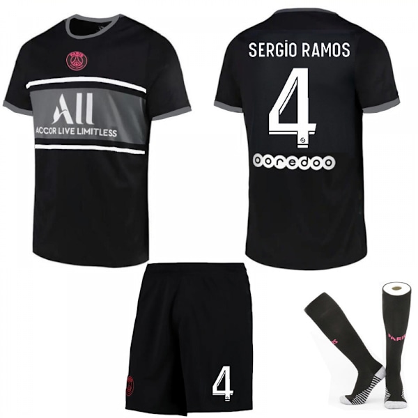 21-22 Paris 2 Away Black Jersey Set Barn Vuxna Fotbollströja Träningströja No.4 SERGIO 24