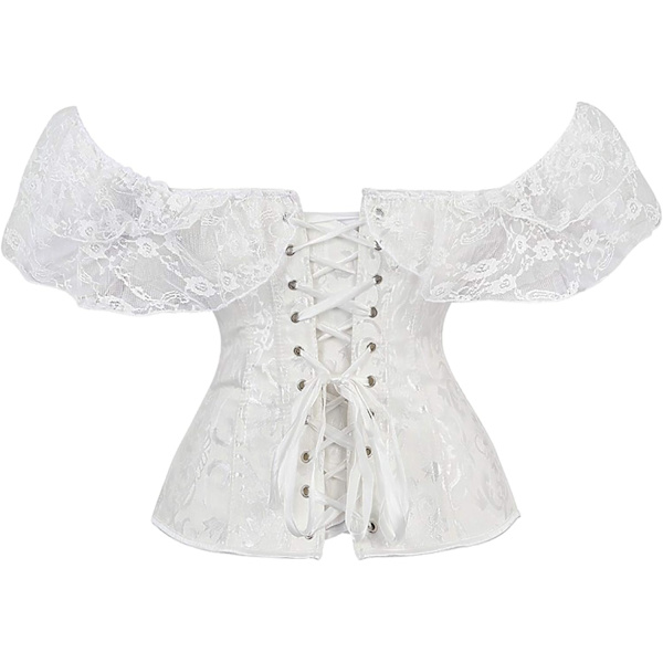 Kvinnor Blommor Spets Off Shoulder Corset Bustier Bened Overbust Corset Bodyshaper