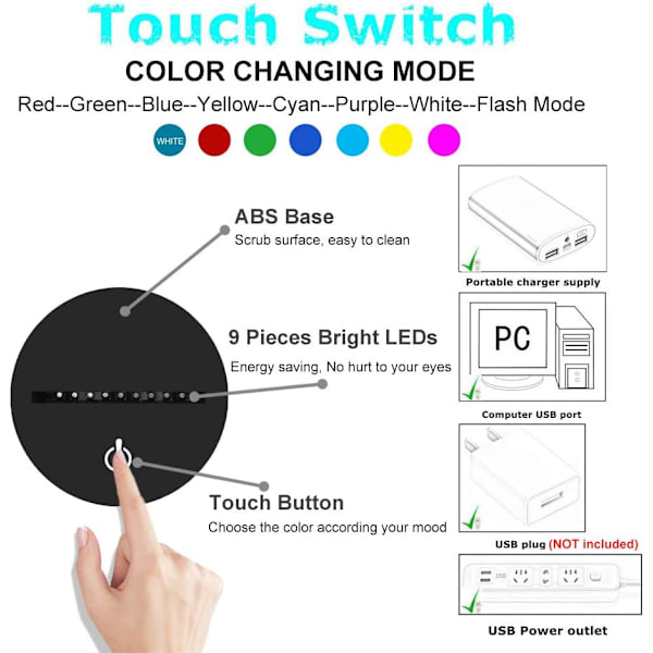 3D Illusion Skrivbordslampa Baseball Handske Modell, LED USB Touch Bu