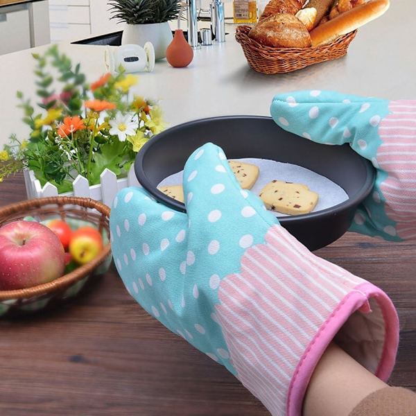 Par Varmebestandige Ovnvotter Fortykket Varmebestandig Gryteklut Ovnvotter Bomull og Polyester Polkadot Turkis NO:5