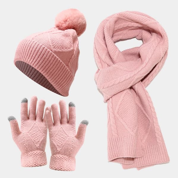 Fleece Mössa Halsduk och Handskar Set Mjuk Varm Värme