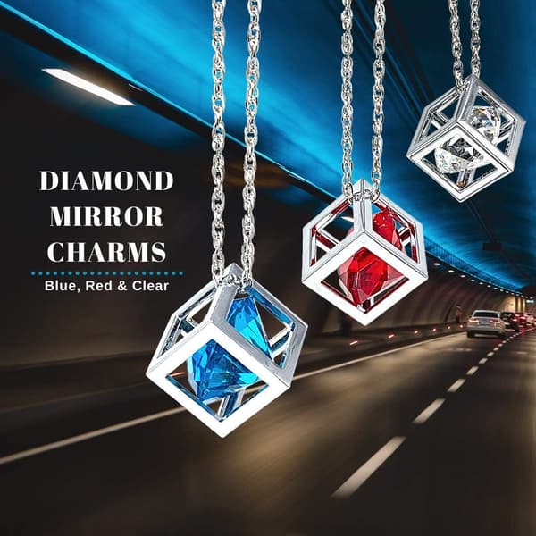 Red Diamond Cube Crystal Bilbakspeilberlokker, Bling Bil Ac