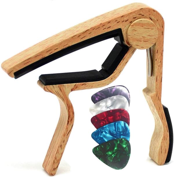 Gitar-Capo med 5 plektrum (original trefarge) - 75*80mm, legering Gui