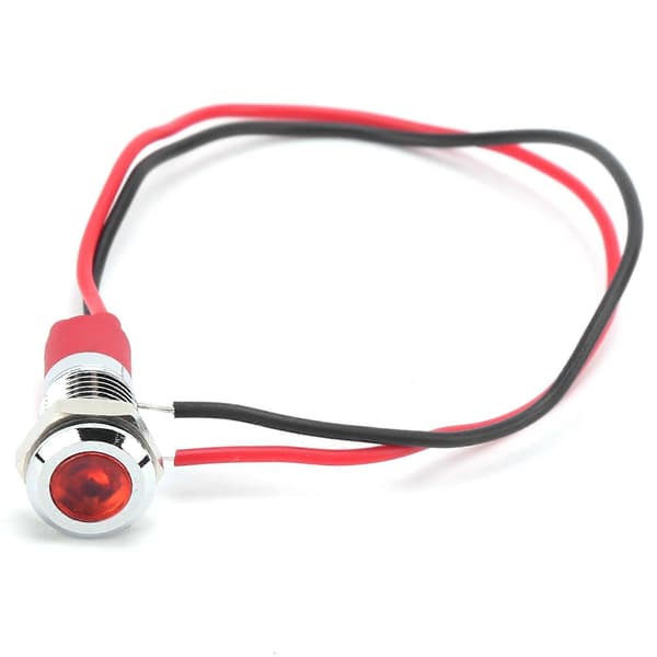 8 mm vanntett LED-indikatorlampe med ledning, rød