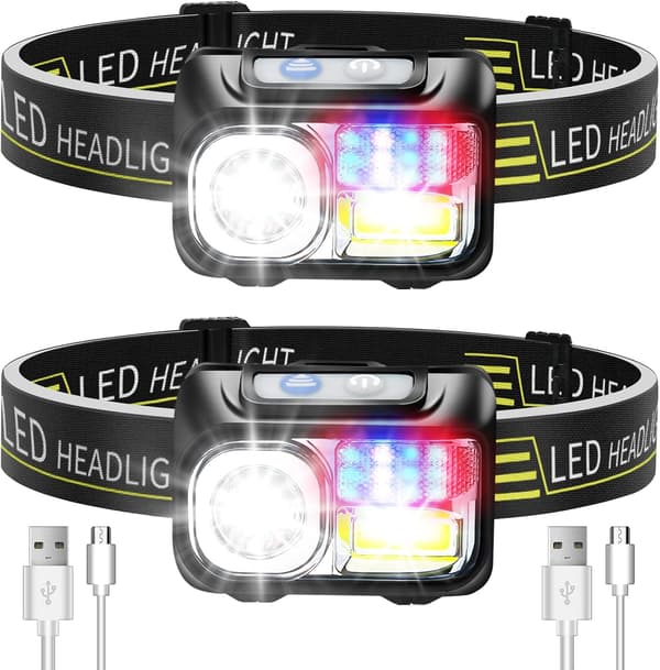 2 kpl Ladattava LED-otsalamppu, tehokas vedenpitävä otsavalaisin wi