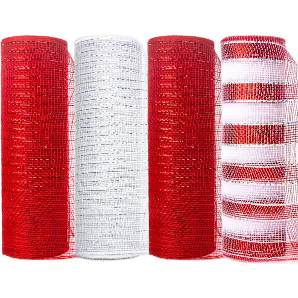 Alla hjärtans dag Mesh -band, 4 rullar 10 tum x 30 fot (10 yard) per rulle, metallisk