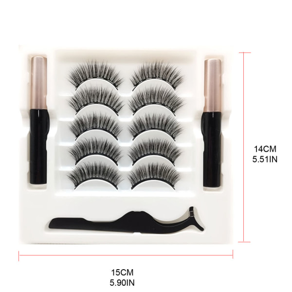 Magneettiset ripset ja eyeliner-setti, 5 paria luonnollisen näköisiä irtoripsiä magneettisella eyeliner-pinsetillä, helppo levittää 3
