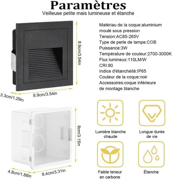 kpl 3W LED Upotettu Seinävalaisin, Cool White IP65 Vedenpitävä Sta