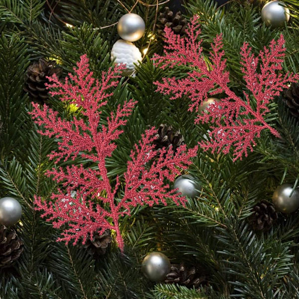 10 st konstgjorda julglitterormbunksblad, simulerad trädgren spray julgransprydnad, DIY julkrans