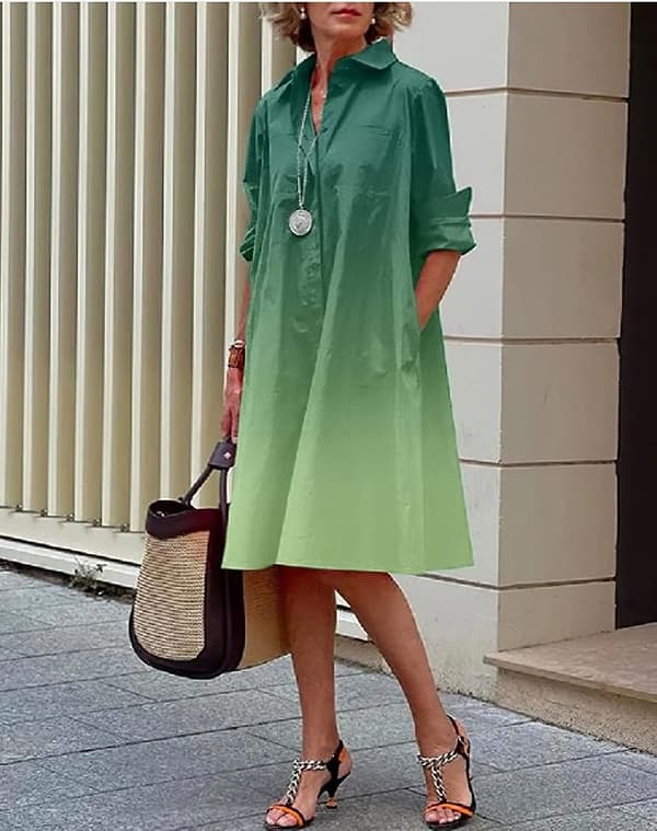 Långärmad linne för damer med enkel printed Button Down Shirt Klänning Plus Size Lös