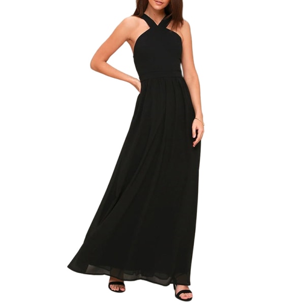 Damklänning Cross Halter Off houlder Brudtärnklänning Lång Maxi Black S