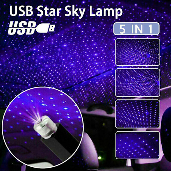 LED Nattlys Bil Interiør Tak Atmosphere Star USB-projektor red