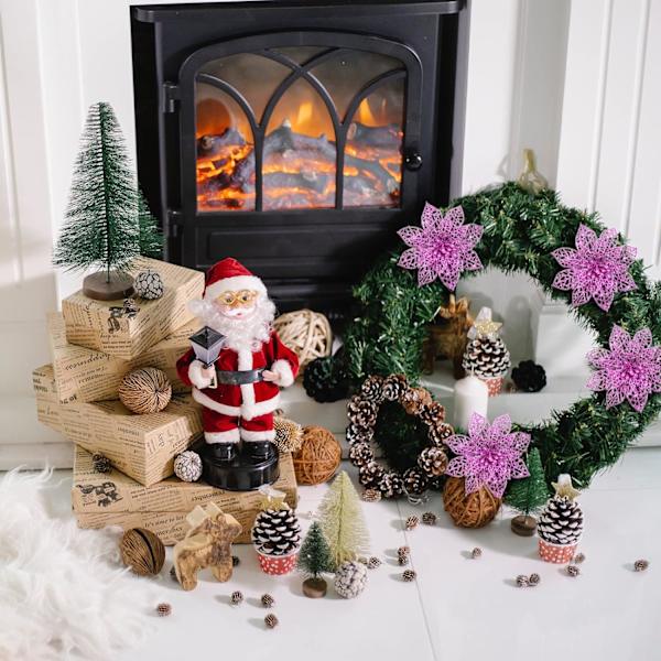 12 st Glitter julstjärna konstgjorda blommor, julgransdekorationer, bröllop jul nyår krans ornament