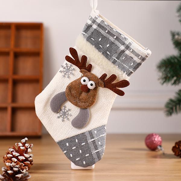3st Nya Grå Vita Julstrumpor Juldekorationer Snögubbe Julklappspåse Julgranshänge 26,5*17cm