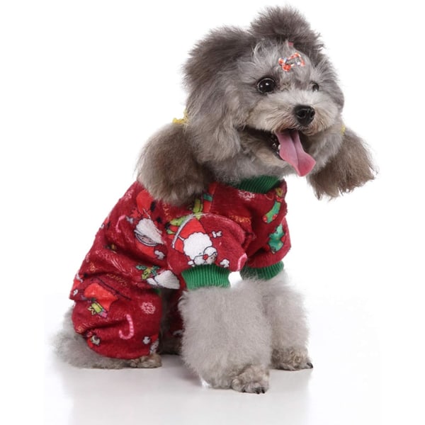 Julemønster genser Pyjamas for små og mellomstore hunder, juleklær Nyttår Jumpsuit for hund Coral Fleece gensere Varm kappe SDZ122 L