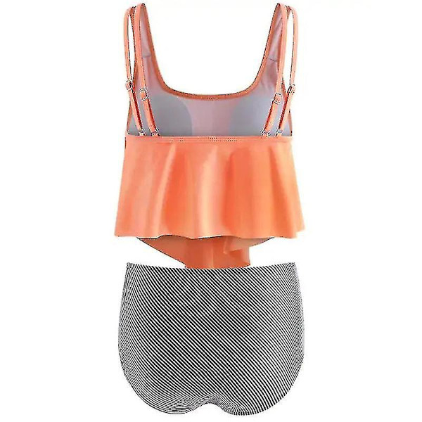 Dam Volanger Tankini Bikini Set Hög midja Baddräkt Baddräkt Strandbadkläder L M