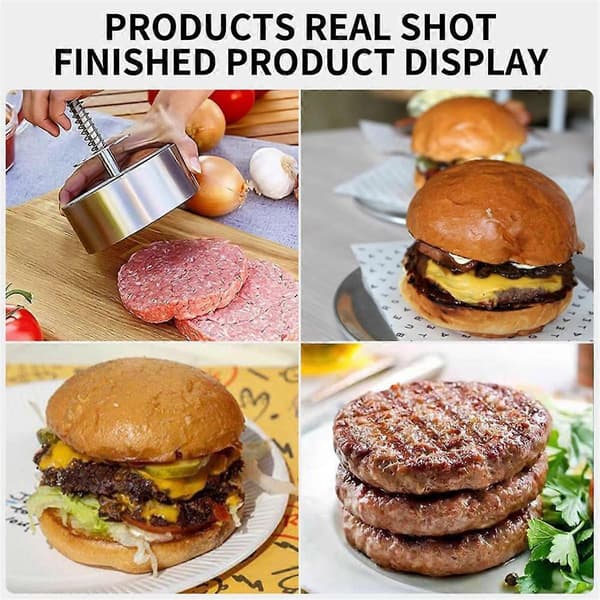 Hamburgerpresse, rund burgerfremstiller, justerbar non-stick hamburgerpresse i rustfrit stål til grill