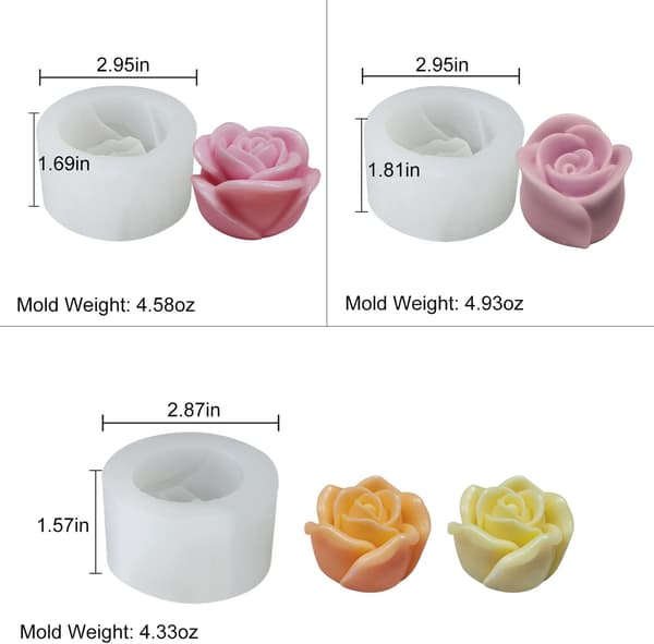Set med 3 Rosljusformar, 3D-blomformar för tårtdekoration