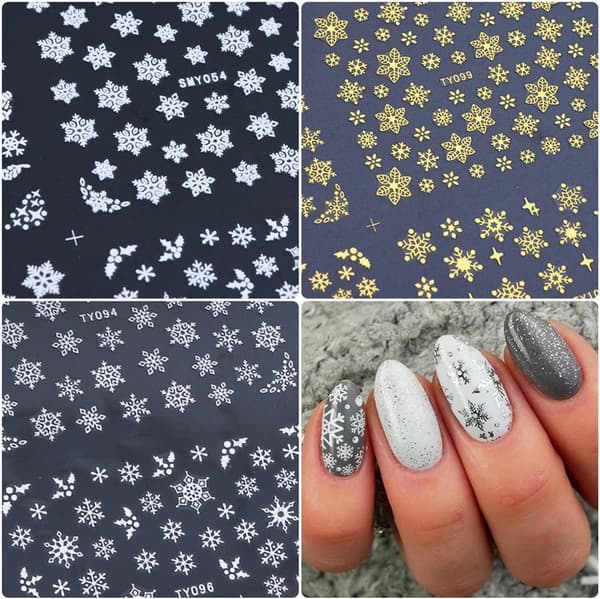 Snowflake Nail Stickers - 3D Snowflake Winter Decals för jul