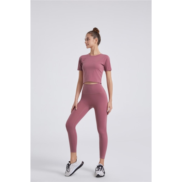 Capri-leggingsit naisille korkealla vyötäröllä - Pehmeä, hoikentava vatsan kontrolli - Treenihousut juoksuun, pyöräilyyn, joogaan (Plum Color, L
