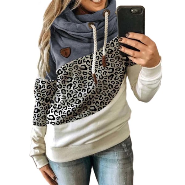 Huvtröja för kvinna med turtleneck sweatshirt hoodie sport camo tröja Leopard + bule L