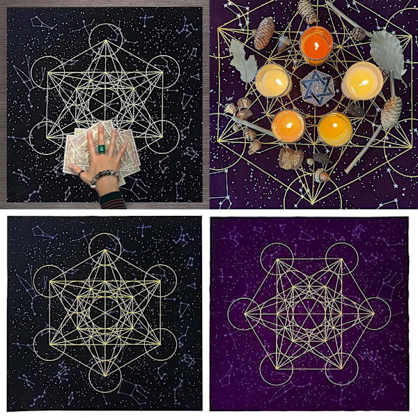 Metatrone's Cub Crystal Grid Altare Tarotduk Duk Sammet Astrologi Tarot Spådomskort Bordsduk Gobeläng 60*60cm