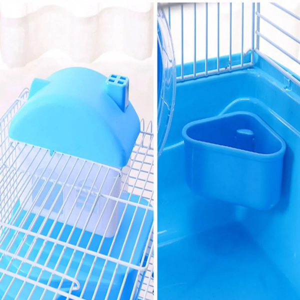 Hamsterbur i trä för möss och smågnagare, struktur på flera nivåer, tillbehör ingår, blå