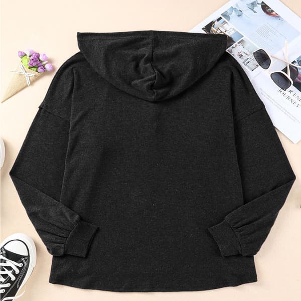 Huvtröja för kvinnor Tonåringstoppar Långärmad Oversize Pullover-svart XXL