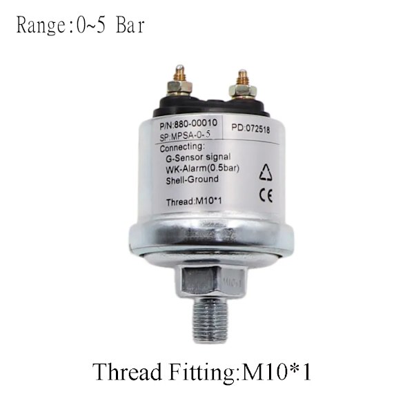 Motoroljetryckssensor med mätområde 0~5 bar /0~10 bar passande för bilbåt oljetrycksmätare M10 & NPT-1/8 5 Bar M10-1