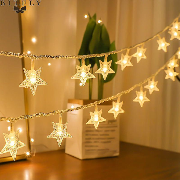 Häät Keijuvalot Festons Led String Lights Tähtiseppele Ikkunaverho Sisustus Syntymäpäiväjuhlat Valaistustarvikkeet warm white light 4M