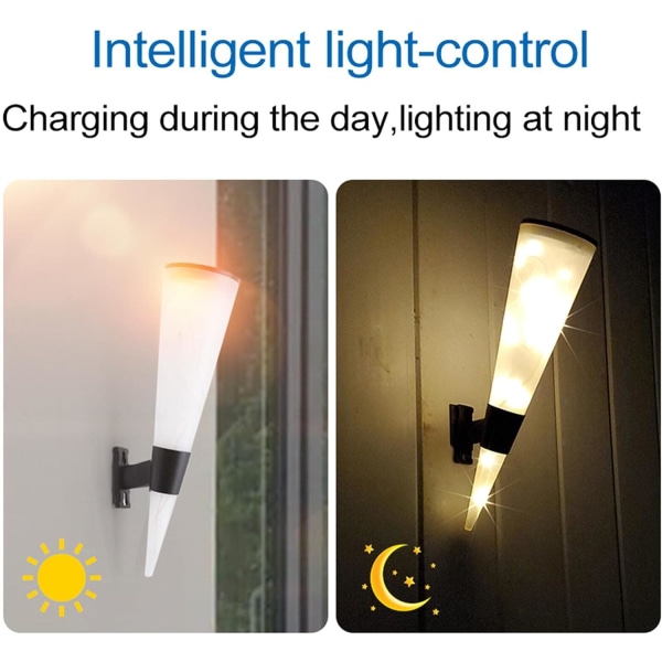 2 sett Solar Lampe Utendørs Vanntett Trådløs Vegglampe Dekorasjon Belysning Lys Varmt Hvitt Lys Hage Led Gulvlampe Deco Terrasse