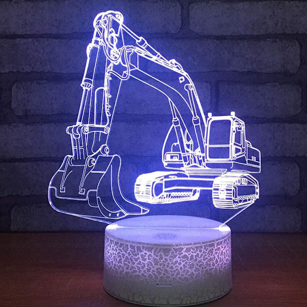 Grävmaskin 3D LED Optisk Illusion Sensor Nattljus