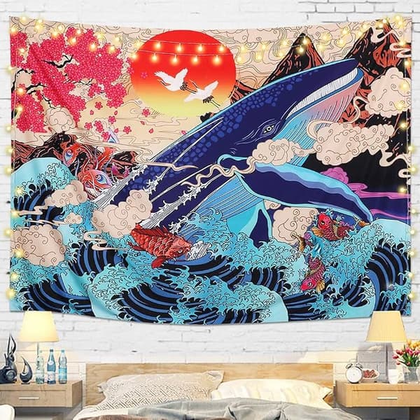 Tapet Ukiyo - E (bølget hval, længde 150*130), bølget koi karpe t