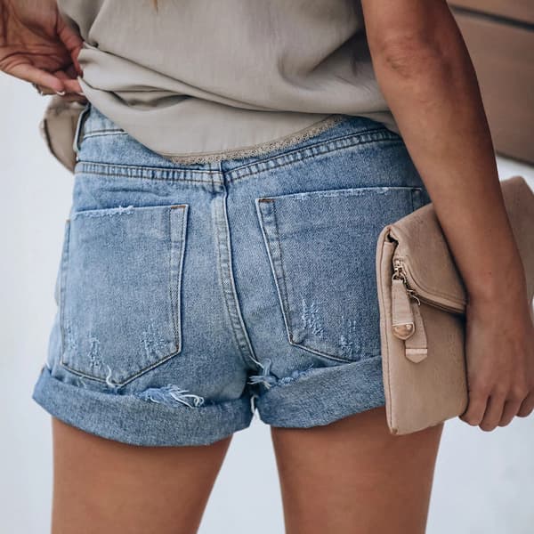 Kvinnor Denim Rolled Short Jeans Black M